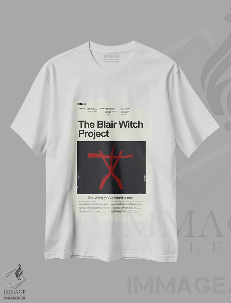 تیشرت سفید طرح دار – تیشرت مینیمال ,پروژه جادوگر بلر اثر پرینتس اند گیگلز اثر اَرین هیگرمن فروشگاه ایماژ