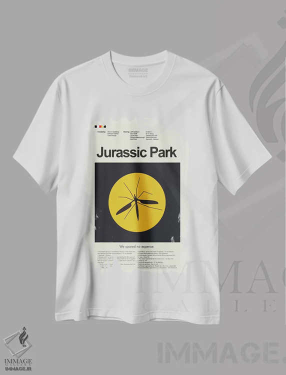 تیشرت سفید طرح دار – تیشرت فیلم علمی تخیلی ,پارک ژوراسیک اثر پرینتس اند گیگلز اثر اَرین هیگرمن فروشگاه ایماژ
