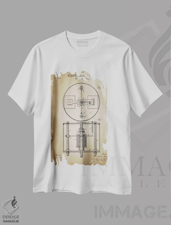 تیشرت سفید طرح دار – تیشرت مهندسی ,چراغ قوس الکتریکی تسلا اثر پتنت پرینت استور immage.ir