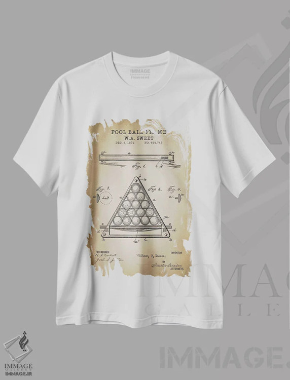تیشرت سفید طرح دار – تیشرت ورزشی وینتیج ,بیلیارد III اثر پتنت پرینت استور فروشگاه ایماژ