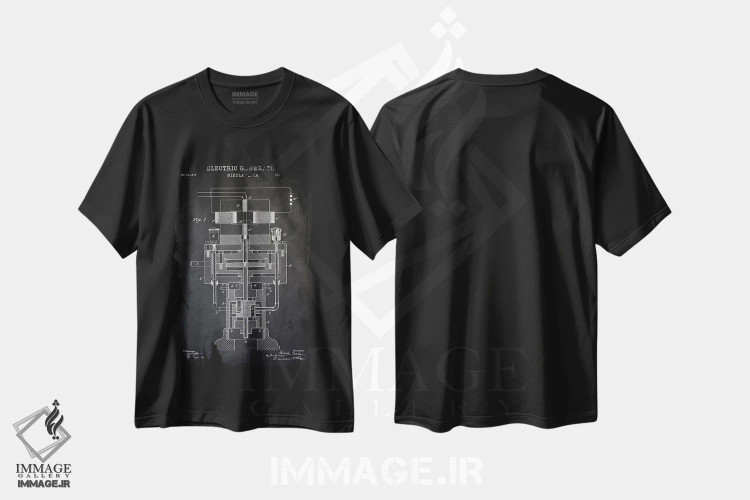 تیشرت مشکی طرح دار – تیشرت وینتیج صنعتی ,ژنراتور الکتریکی تسلا، سیاه اثر پتنت پرینت استور فروشگاه ایماژ