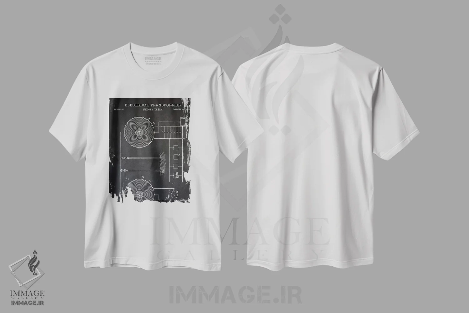 تیشرت سفید طرح دار – تیشرت وینتیج علمی ,ترانسفورماتور الکتریکی تسلا، سیاه اثر پتنت پرینت استور فروشگاه ایماژ