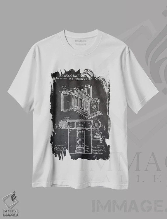 تیشرت سفید طرح دار – تیشرت وینتیج ,دوربین براونل، سیاه اثر پتنت پرینت استور فروشگاه ایماژ