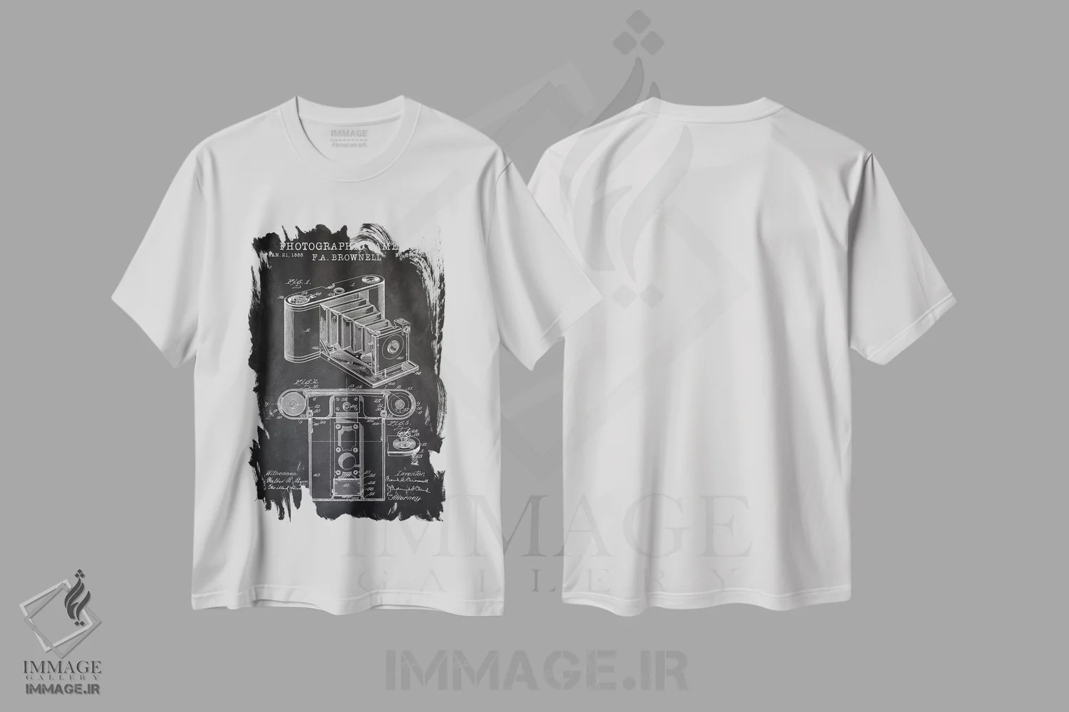 تیشرت سفید طرح دار – تیشرت وینتیج ,دوربین براونل، سیاه اثر پتنت پرینت استور فروشگاه ایماژ