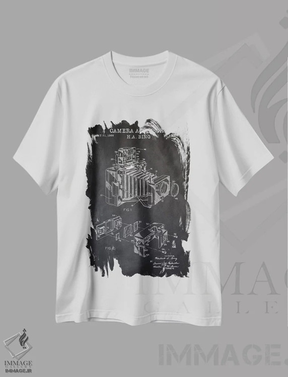 تیشرت سفید طرح دار – تیشرت فنی ,لوازم جانبی دوربین، سیاه اثر پتنت پرینت استور فروشگاه ایماژ