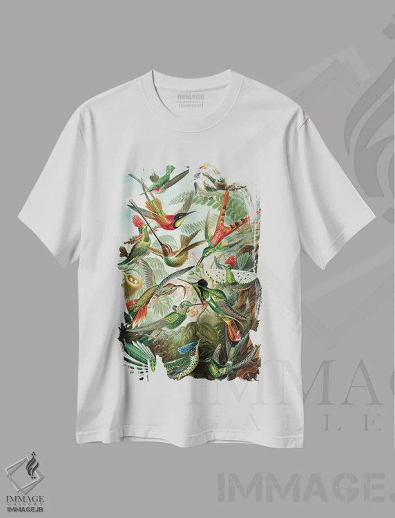 تیشرت سفید طرح دار – تیشرت طبیعت ,مرغ مگس خوارهای هیکل اثر پتنت پرینت استور فروشگاه ایماژ