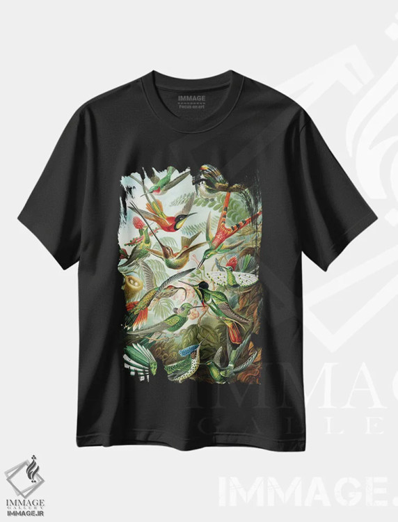 تیشرت مشکی طرح دار – تیشرت طبیعت ,مرغ مگس خوارهای هیکل اثر پتنت پرینت استور immage.ir