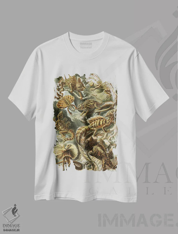 تیشرت سفید طرح دار – تیشرت علمی ,مارمولک های هیکل اثر پتنت پرینت استور immage.ir