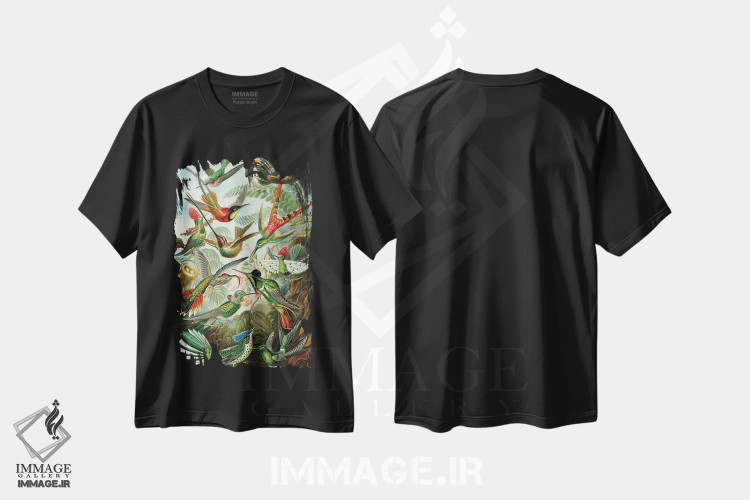 تیشرت مشکی طرح دار – تیشرت طبیعت ,مرغ مگس خوارهای هیکل اثر پتنت پرینت استور immage.ir