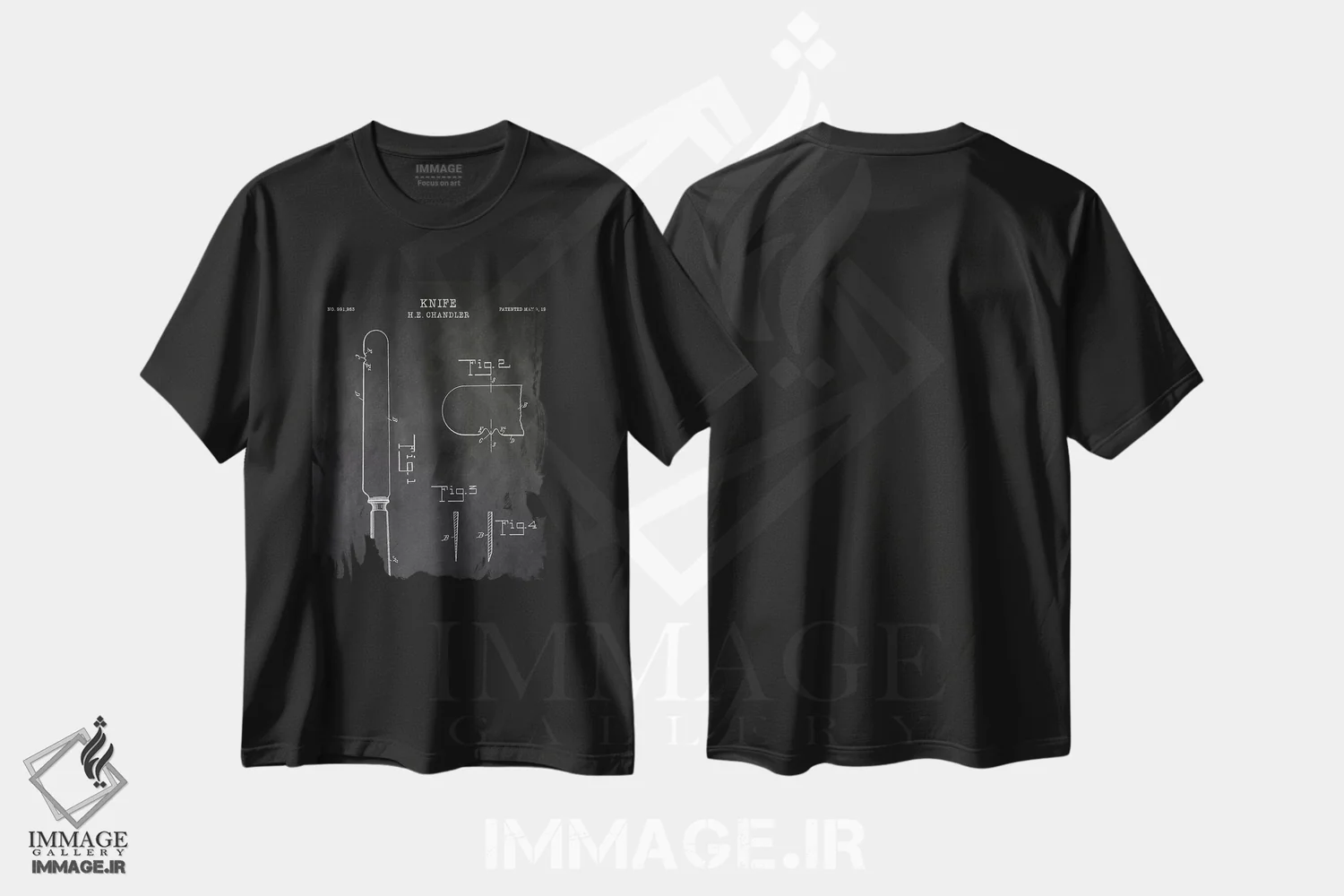 تیشرت مشکی طرح دار – تیشرت صنعتی ,چاقو اثر پتنت پرینت استور فروشگاه ایماژ