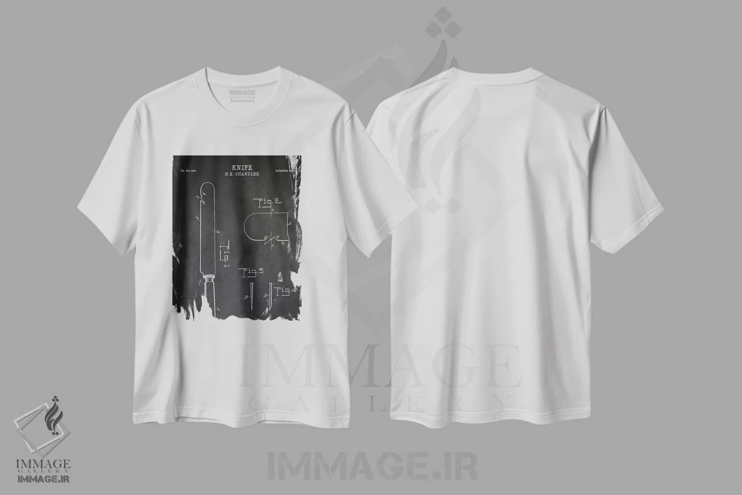 تیشرت سفید طرح دار – تیشرت صنعتی ,چاقو اثر پتنت پرینت استور immage.ir