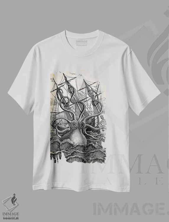 تیشرت سفید طرح دار – تیشرت دریایی ,کراکن اثر پتنت پرینت استور فروشگاه ایماژ