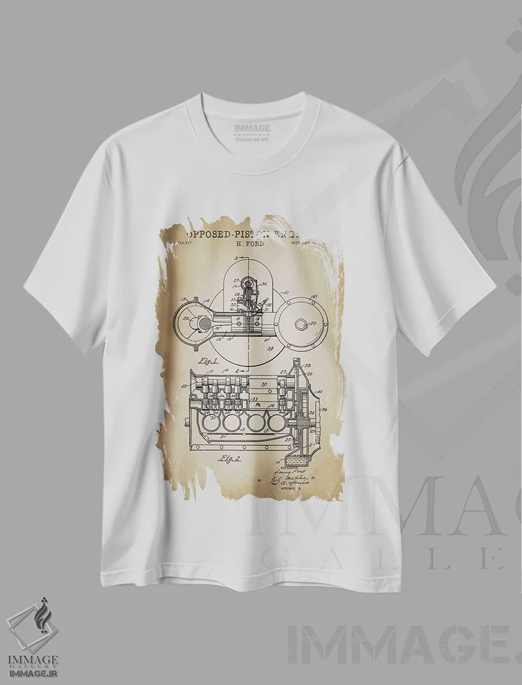 تیشرت سفید طرح دار – تیشرت صنعتی ,موتور پیستون مخالف اثر پتنت پرینت استور immage.ir