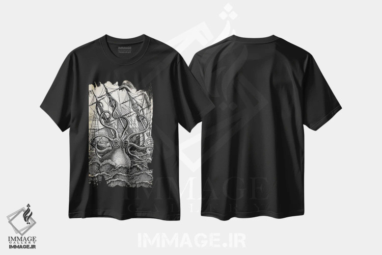 تیشرت مشکی طرح دار – تیشرت دریایی ,کراکن اثر پتنت پرینت استور immage.ir