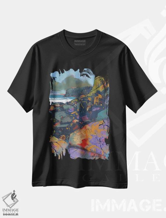 تیشرت مشکی طرح دار – تیشرت ساحلی ,صخره های مورفا کوو اثر پل بیلی immage.ir
