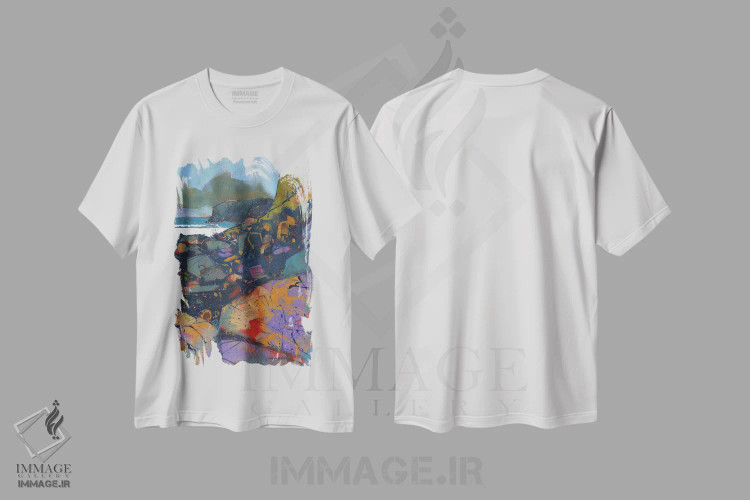 تیشرت سفید طرح دار – تیشرت ساحلی ,صخره های مورفا کوو اثر پل بیلی فروشگاه ایماژ