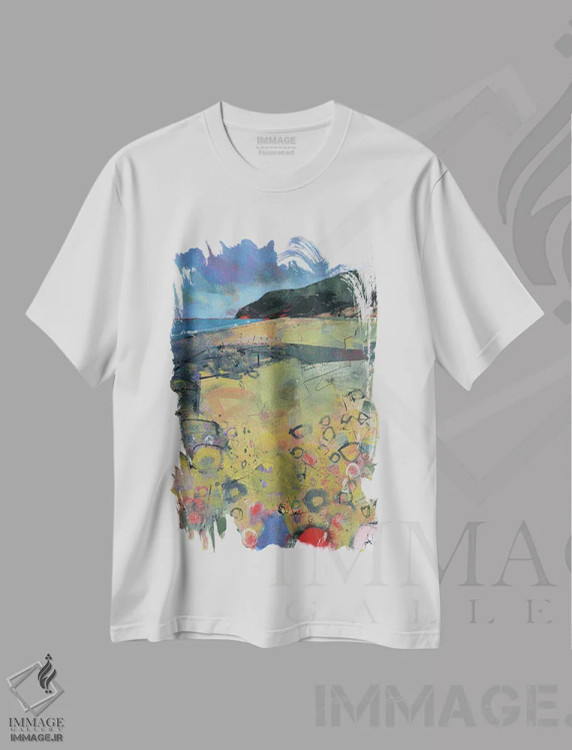 تیشرت سفید طرح دار – تیشرت ساحلی ,ساحل پنبرین اثر پل بیلی immage.ir