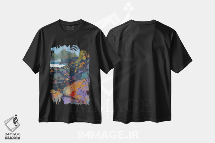 تیشرت مشکی طرح دار – تیشرت ساحلی ,صخره های مورفا کوو اثر پل بیلی immage.ir
