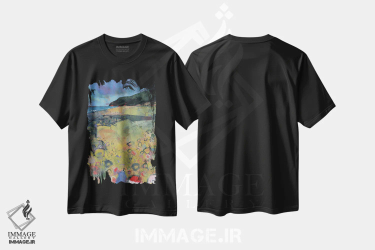 تیشرت مشکی طرح دار – تیشرت ساحلی ,ساحل پنبرین اثر پل بیلی فروشگاه ایماژ