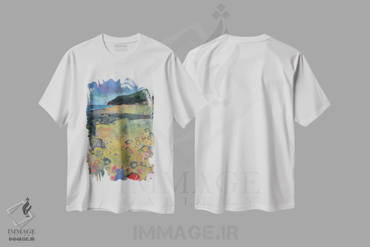 تیشرت سفید طرح دار – تیشرت ساحلی ,ساحل پنبرین اثر پل بیلی immage.ir