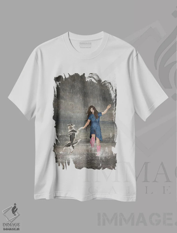 تیشرت سفید طرح دار – تیشرت طبیعت ,عشق به سرنوشت یا رقصیدن زیر باران اثر پائولا بل فلورس immage.ir