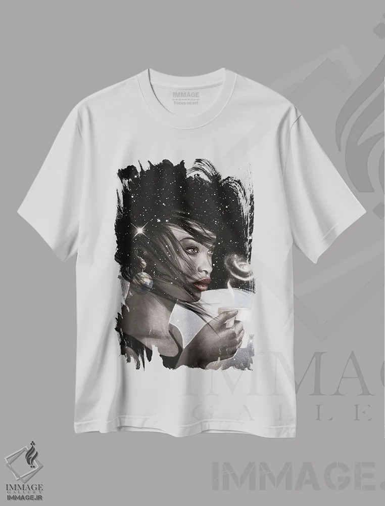 تیشرت سفید طرح دار – تیشرت فضایی ,استراحت قهوه ای کیهانی اثر پائولا بل فلورس فروشگاه ایماژ