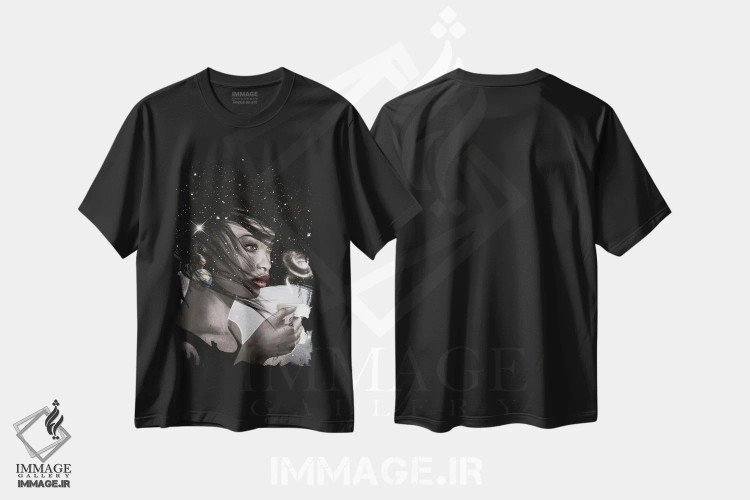 تیشرت مشکی طرح دار – تیشرت فضایی ,استراحت قهوه ای کیهانی اثر پائولا بل فلورس immage.ir