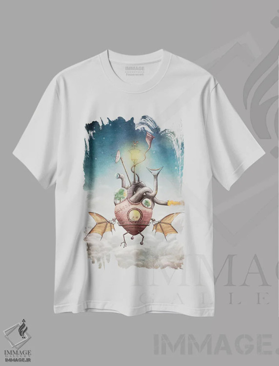 تیشرت سفید طرح دار – تیشرت موسیقی ,سفینه عشق اثر پائولا بل فلورس immage.ir