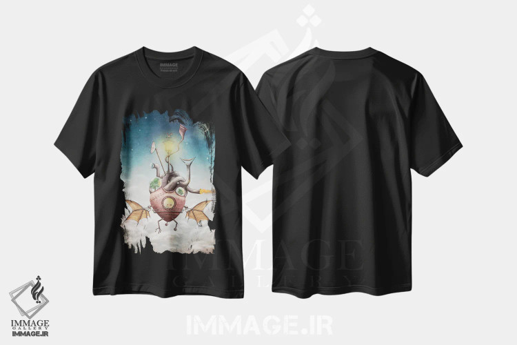 تیشرت مشکی طرح دار – تیشرت موسیقی ,سفینه عشق اثر پائولا بل فلورس فروشگاه ایماژ