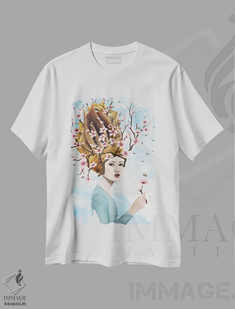 تیشرت سفید طرح دار – تیشرت هنری ,بانوی زنبور اثر پائولا بل فلورس فروشگاه ایماژ