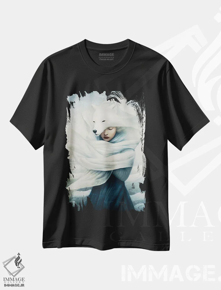تیشرت مشکی طرح دار – تیشرت طبیعت ,روح روباه قطبی اثر پائولا بل فلورس فروشگاه ایماژ