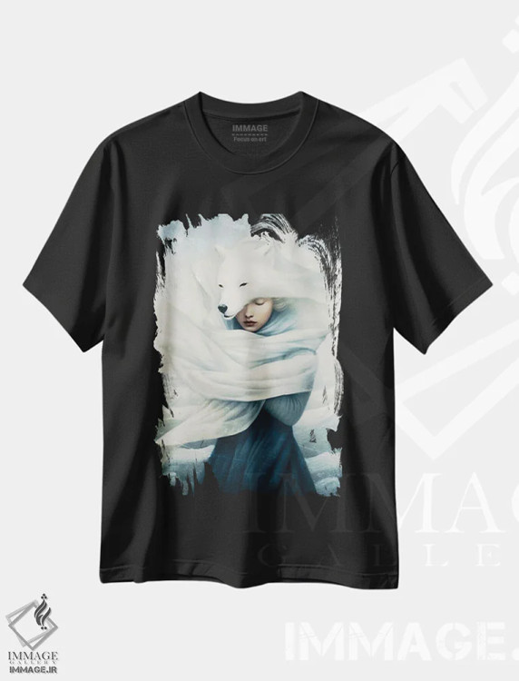 تیشرت مشکی طرح دار – تیشرت طبیعت ,روح روباه قطبی اثر پائولا بل فلورس فروشگاه ایماژ