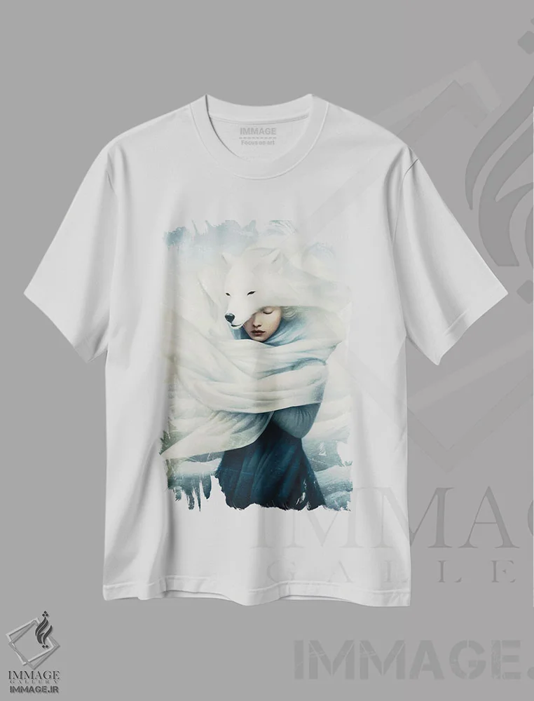 تیشرت سفید طرح دار – تیشرت طبیعت ,روح روباه قطبی اثر پائولا بل فلورس immage.ir