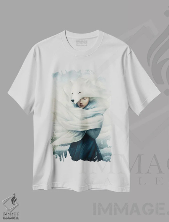 تیشرت سفید طرح دار – تیشرت طبیعت ,روح روباه قطبی اثر پائولا بل فلورس immage.ir