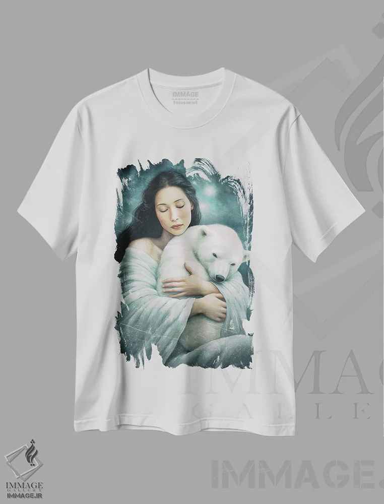 تیشرت سفید طرح دار – تیشرت طبیعت ,تو در امان هستی اثر پائولا بل فلورس فروشگاه ایماژ