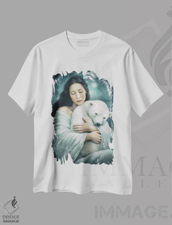 تیشرت سفید طرح دار – تیشرت طبیعت ,تو در امان هستی اثر پائولا بل فلورس فروشگاه ایماژ