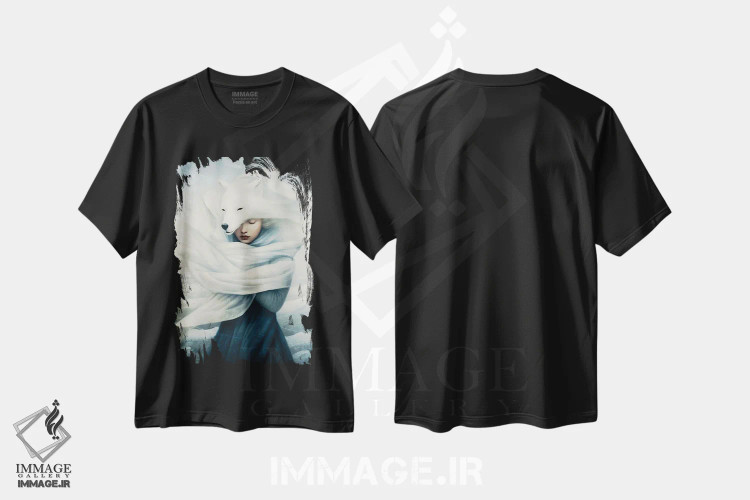 تیشرت مشکی طرح دار – تیشرت طبیعت ,روح روباه قطبی اثر پائولا بل فلورس فروشگاه ایماژ