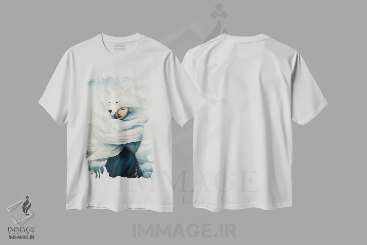 تیشرت سفید طرح دار – تیشرت طبیعت ,روح روباه قطبی اثر پائولا بل فلورس immage.ir