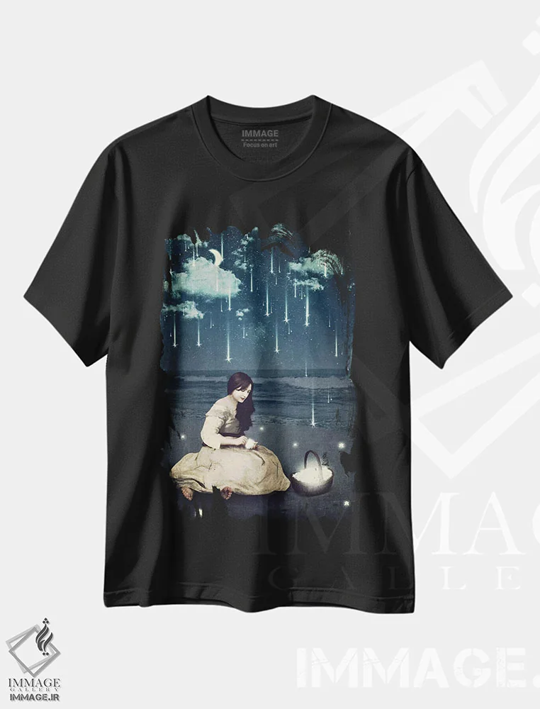 تیشرت مشکی طرح دار – تیشرت فانتزی ,سبد آرزوها اثر پائولا بل فلورس فروشگاه ایماژ