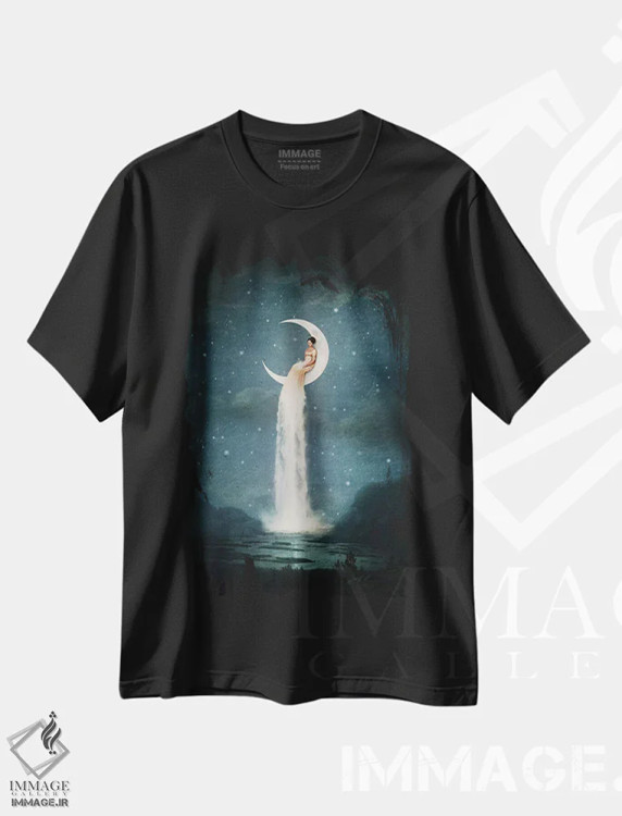 تیشرت مشکی طرح دار – تیشرت ماه ,بانوی رودخانه ماه اثر پائولا بل فلورس immage.ir