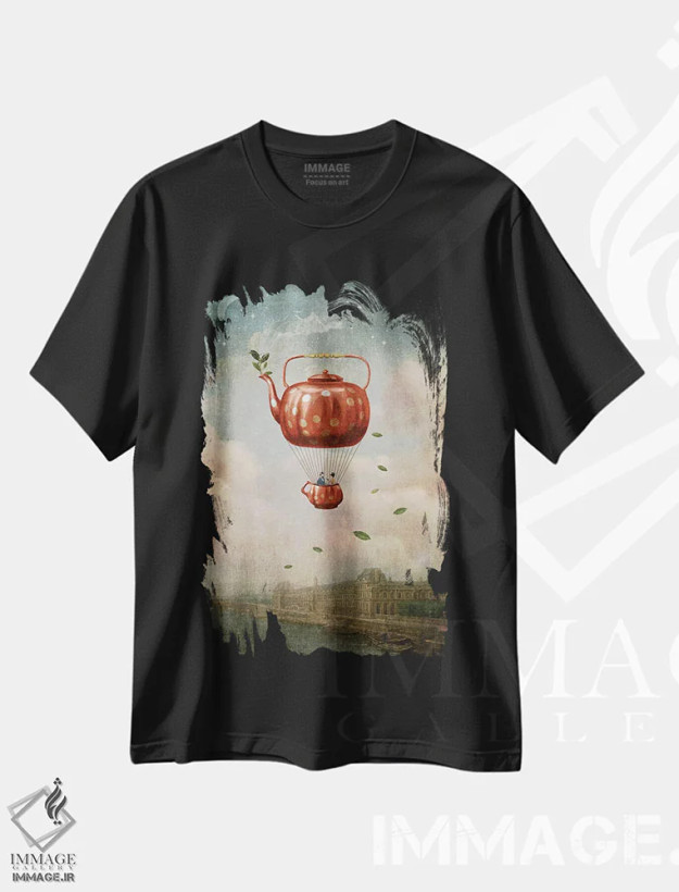 تیشرت مشکی طرح دار – تیشرت هنری فانتزی ,چای صبحگاهی برای دو نفر اثر پائولا بل فلورس فروشگاه ایماژ