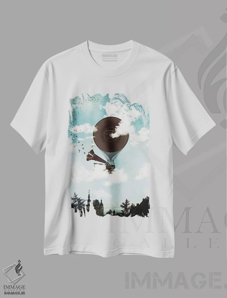 تیشرت سفید طرح دار – تیشرت موسیقی ,پرواز موسیقی اثر پائولا بل فلورس فروشگاه ایماژ