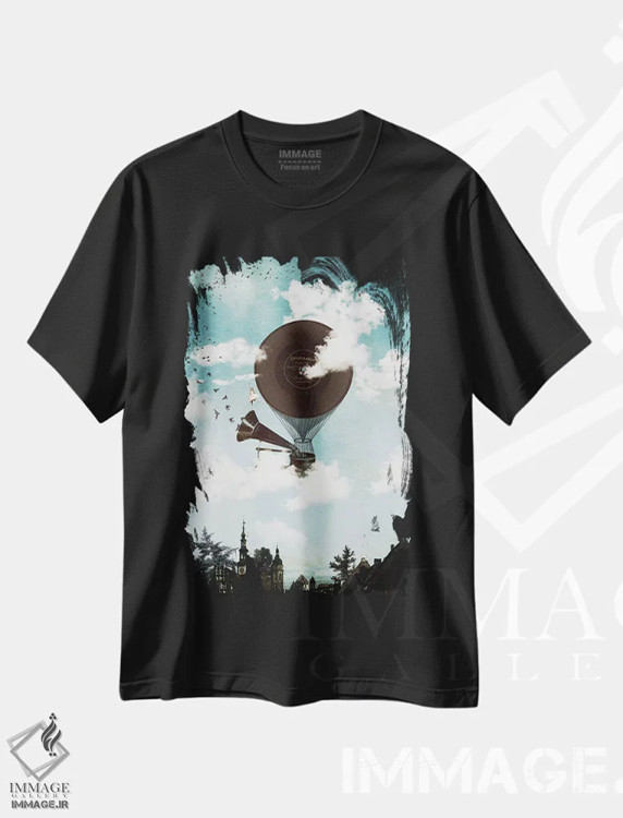 تیشرت مشکی طرح دار – تیشرت موسیقی ,پرواز موسیقی اثر پائولا بل فلورس immage.ir