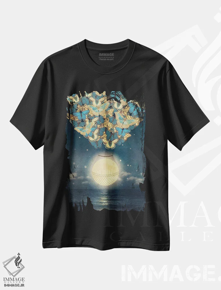 تیشرت مشکی طرح دار – تیشرت ماه ,ماه طلوع کننده اثر پائولا بل فلورس فروشگاه ایماژ
