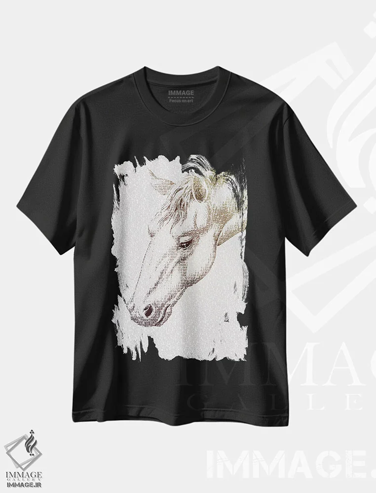 تیشرت مشکی طرح دار – تیشرت طبیعت ,اسب اهل فکر II اثر پائولا بل فلورس فروشگاه ایماژ