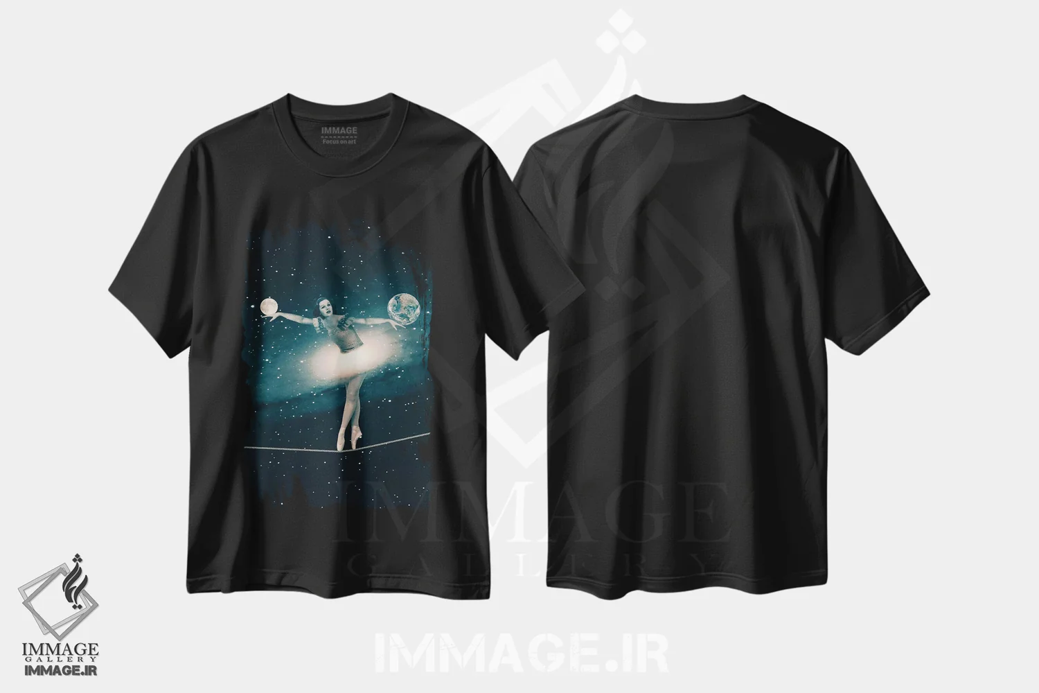 تیشرت مشکی طرح دار – تیشرت فانتزی ,بازی کیهانی تعادل اثر پائولا بل فلورس فروشگاه ایماژ
