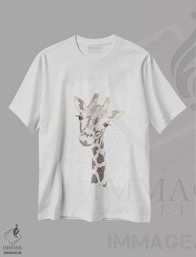 تیشرت سفید طرح دار – تیشرت طبیعت ,زرافه اهل فکر اثر پائولا بل فلورس فروشگاه ایماژ