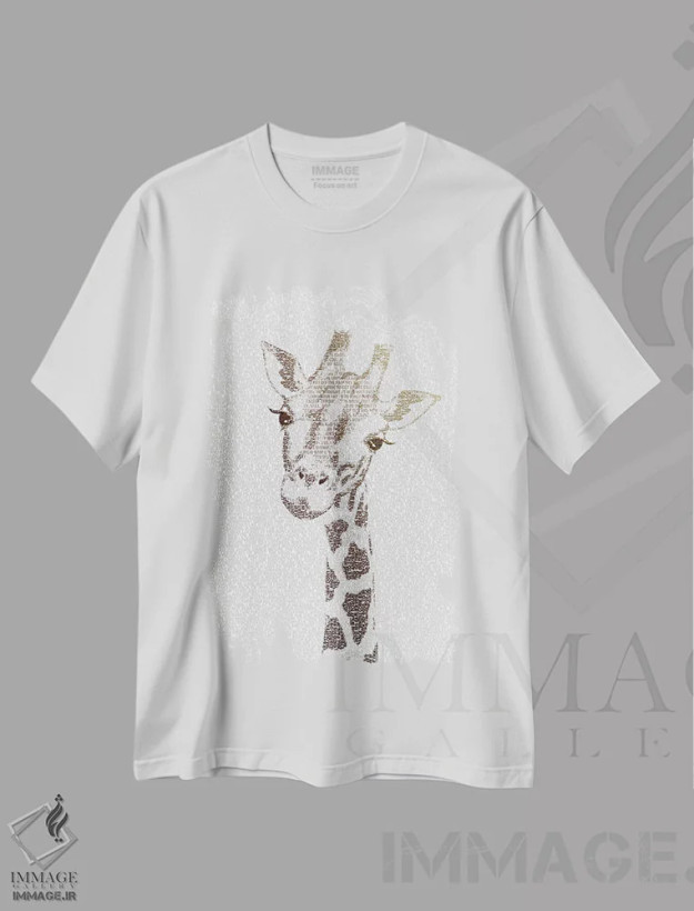 تیشرت سفید طرح دار – تیشرت طبیعت ,زرافه اهل فکر اثر پائولا بل فلورس فروشگاه ایماژ