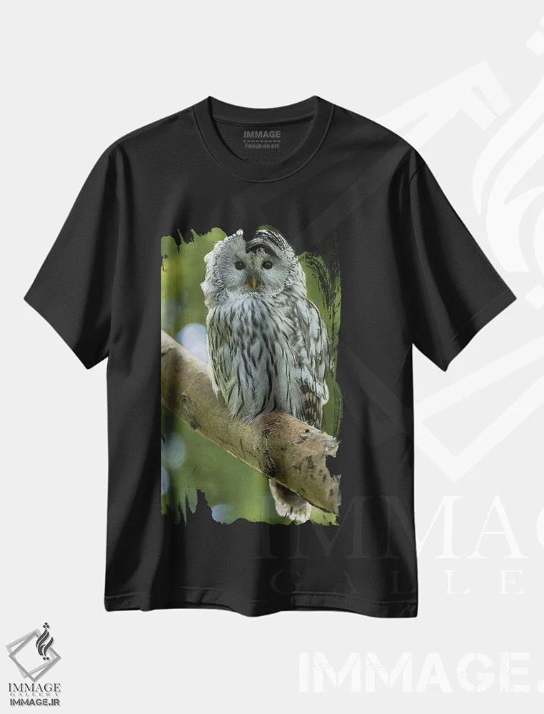 تیشرت مشکی طرح دار – تیشرت حیوانات ,جغد اثر پاتریک ون بکم immage.ir