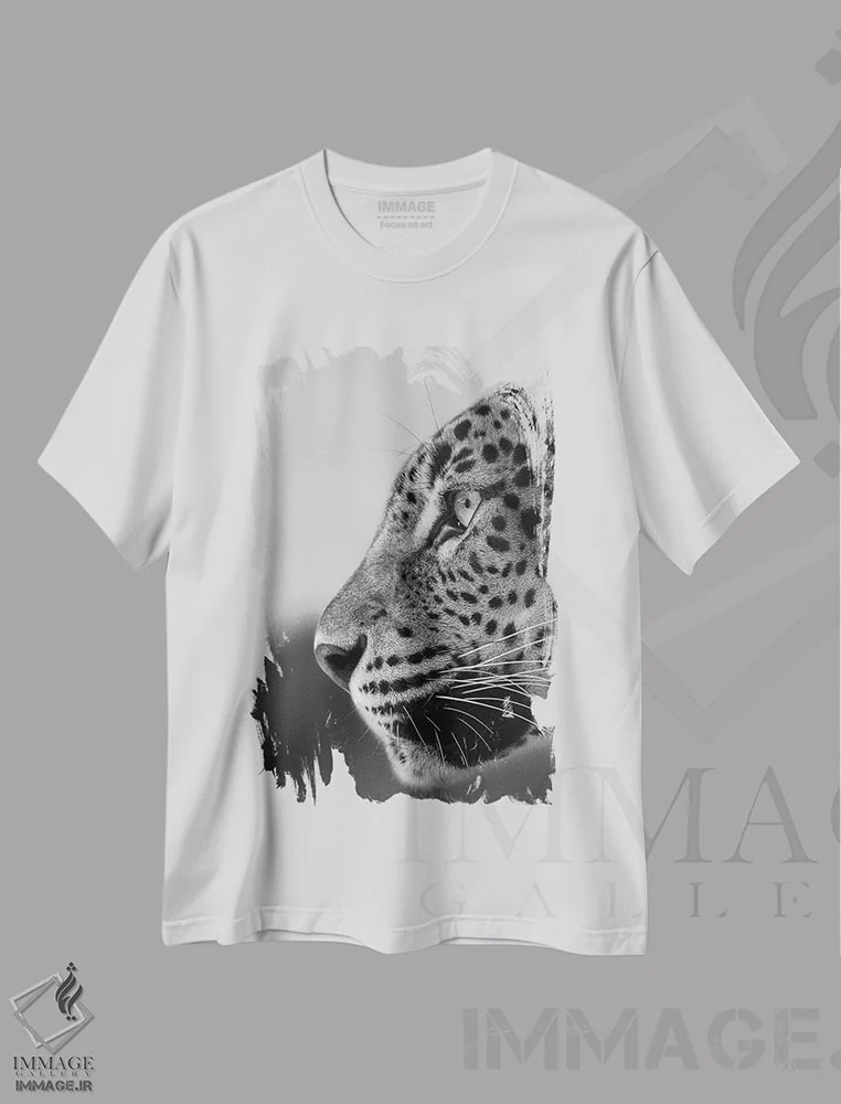 تیشرت سفید طرح دار – تیشرت پلنگ سیاه و سفید ,به دوردست اثر پاتریک ون بکم فروشگاه ایماژ